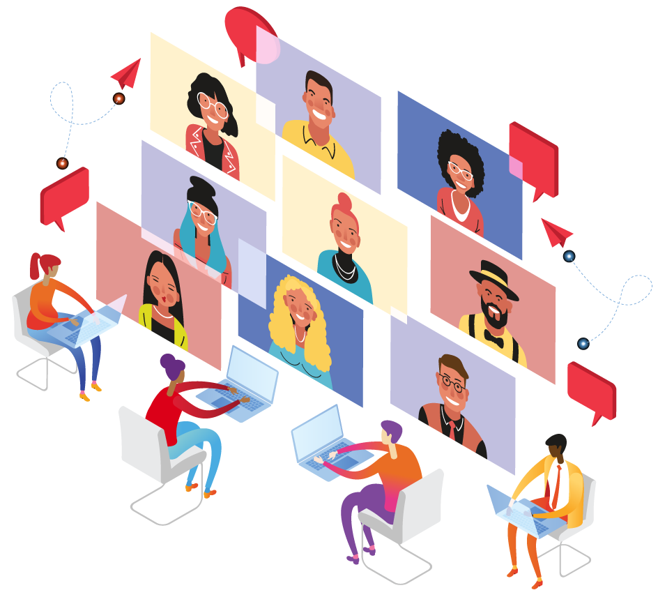 Illustration of people interacting in a virtual environment